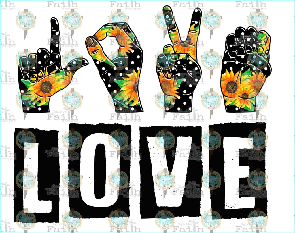 Asl Love (W/ Words) Infant-5 / Sunflower Sublimation Transfer