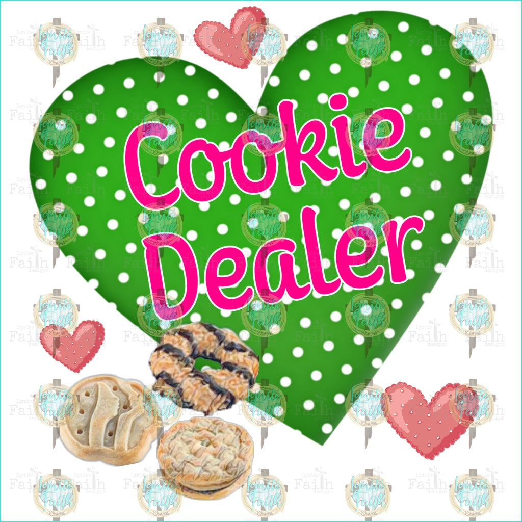 Cookie Dealer Infant-5 / Green Heart/ Pink Letters Sublimation Transfer