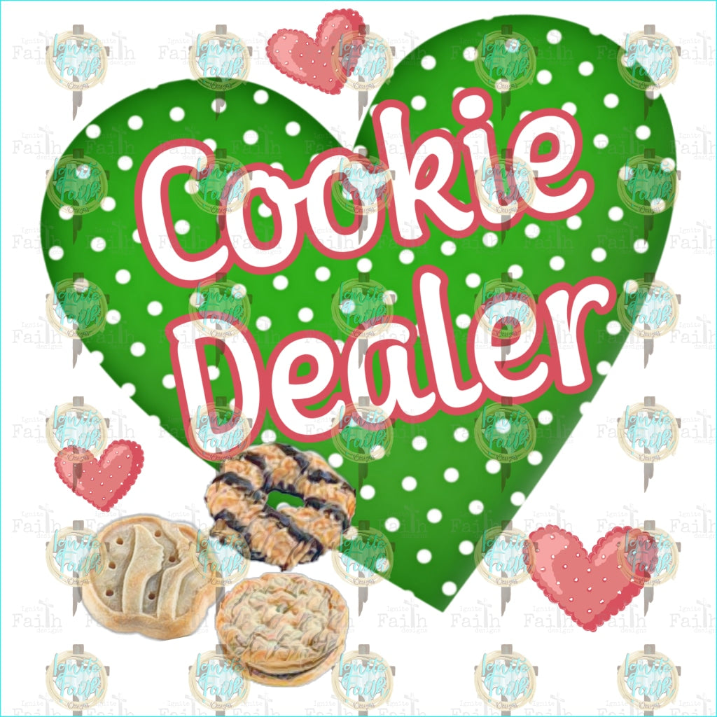 Cookie Dealer Infant-5 / Green Heart White Letters Sublimation Transfer