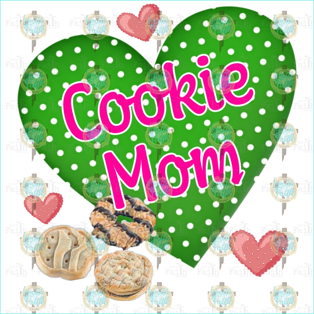 Cookie Mom Infant-5 / Green Heart/ Pink Letters Sublimation Transfer