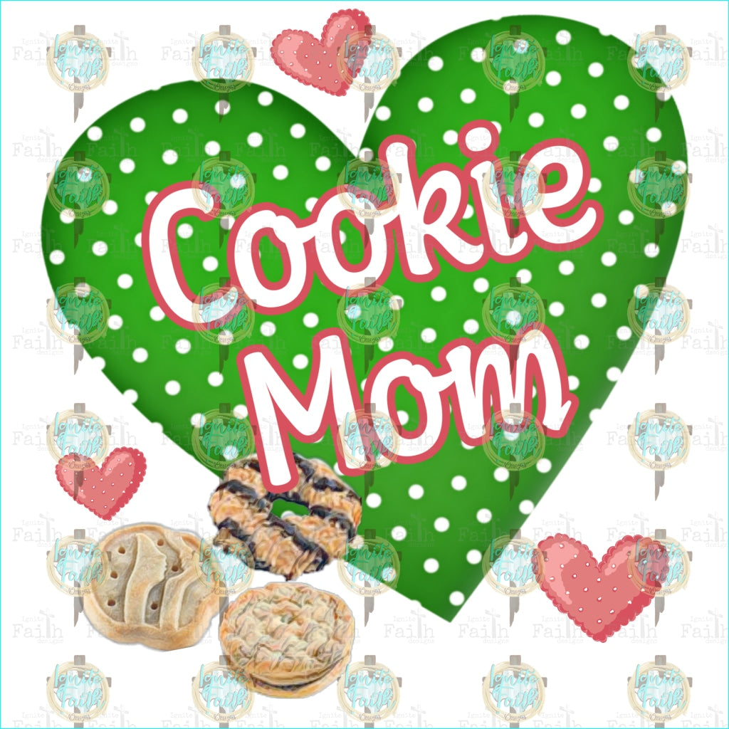 Cookie Mom Infant-5 / Green Heart White Letters Sublimation Transfer