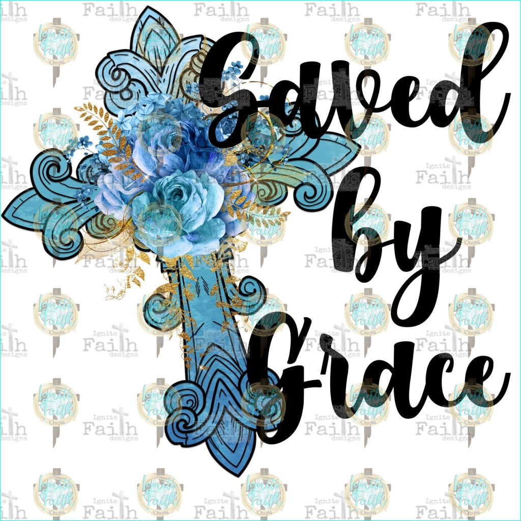 Saved By Grace Blue Cross Sublimation Transfer