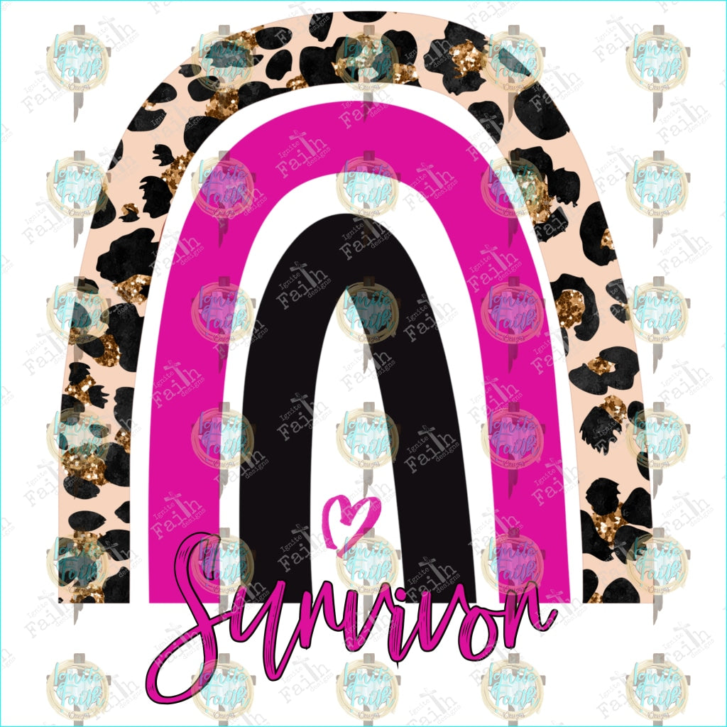 Survivor Pink/leopard Rainbow Sublimation Transfer