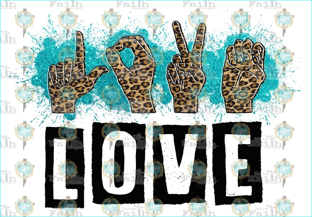 Teal Glitter Love Words Sublimation Transfer