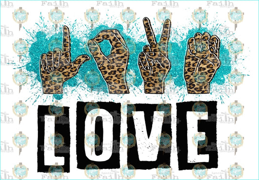 Teal Glitter Love Words Sublimation Transfer