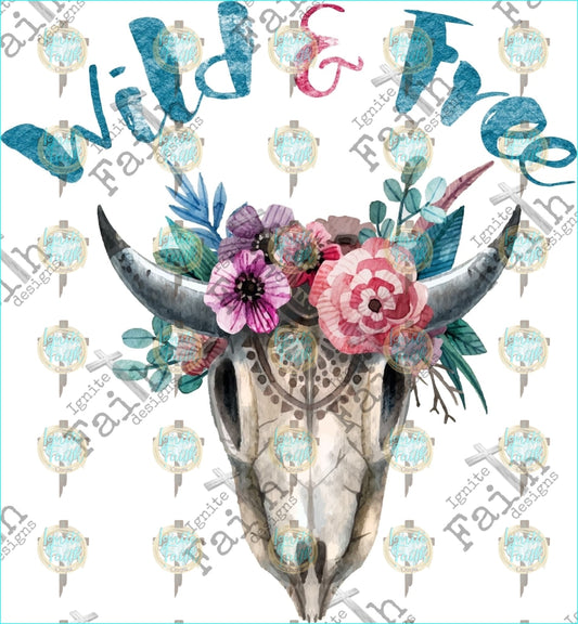 Wild And Free Cow Skull Sublimation Transfer