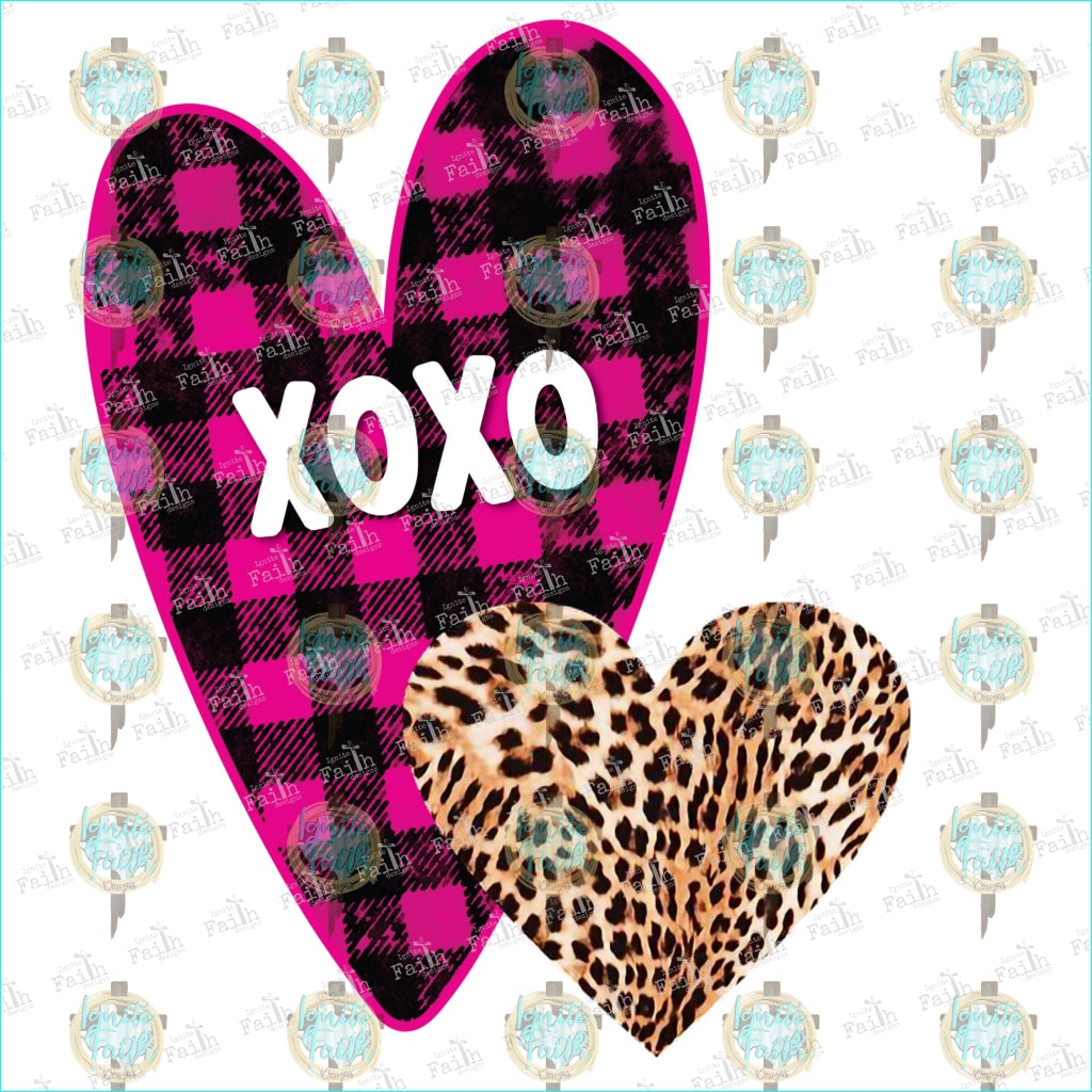 Xoxo Pink Plaid Cheetah Heart Sublimation Transfer