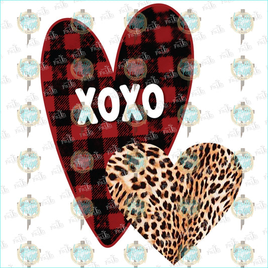 Xoxo Red Plaid Cheetah Heart Sublimation Transfer