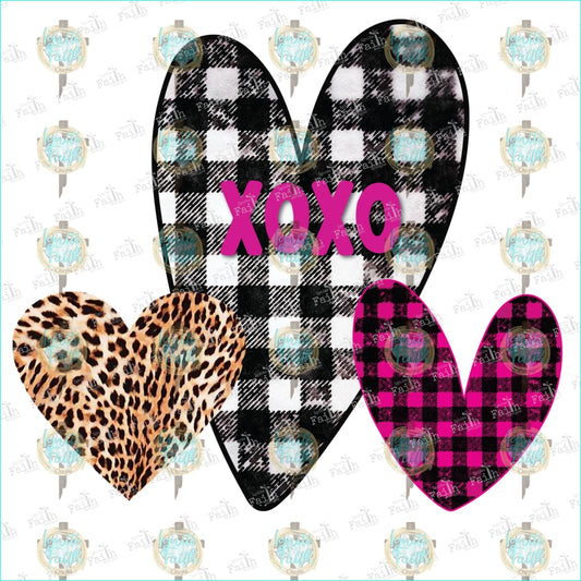 Xoxo Wht/pink Plaid Cheetah Heart Sublimation Transfer